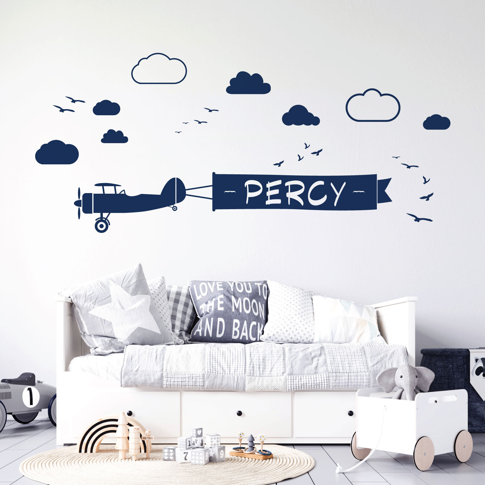 Personalised Name Children Plane Wall Art Sticker – Airplane with Ribbon Flyi…
