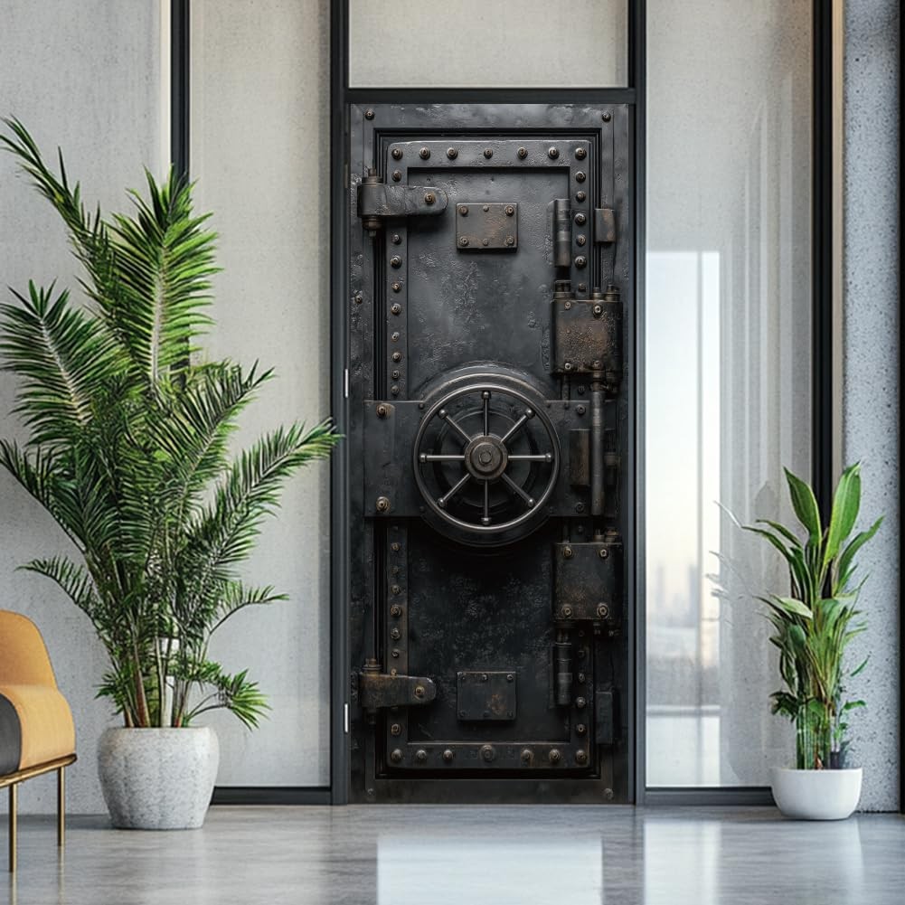2 Sheets -Adhesive Door Sticker, 80cmx200cm/31.5×78.7inch Vintage Bank Vault …