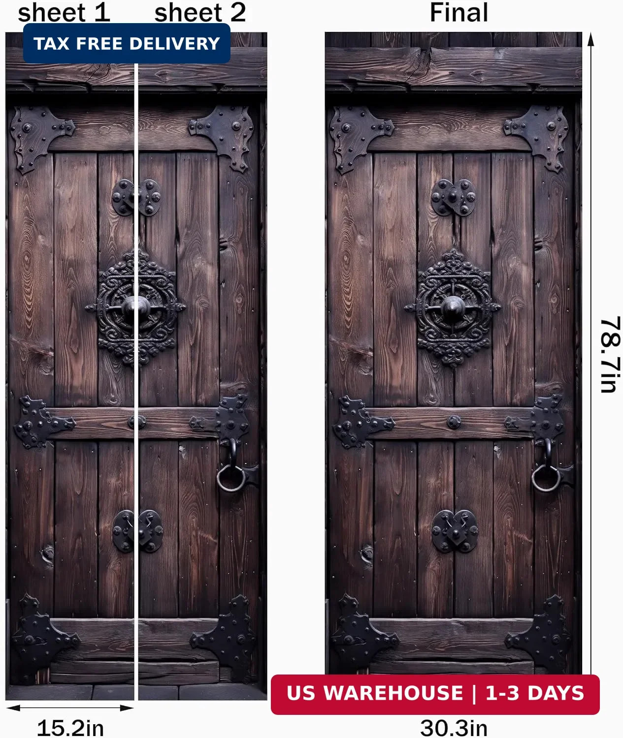 FLFK Door Mural Decal – Door Sticker Peel and Stick, Removable Self-Adhesive Woo
