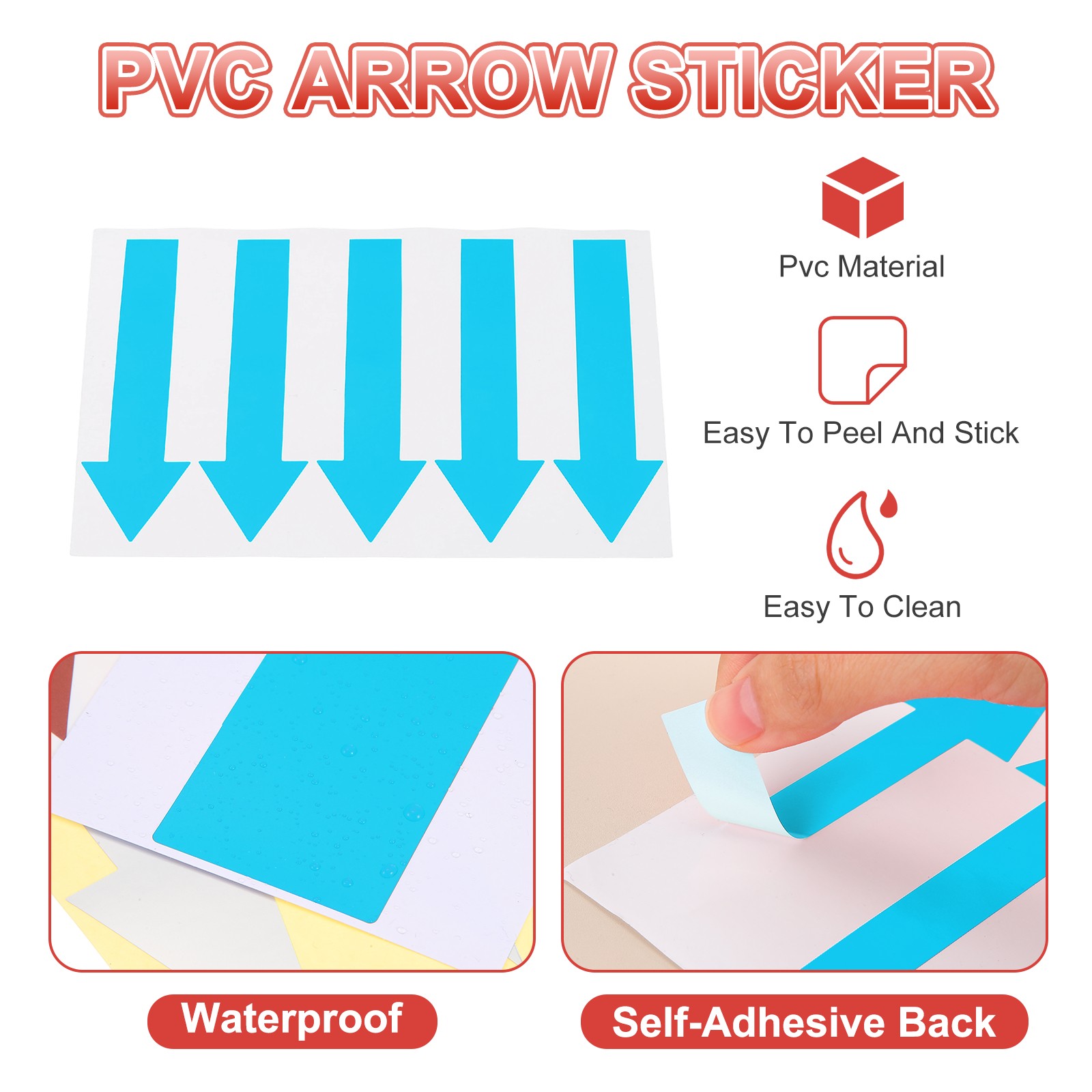 Arrow Sticker, (5×1.2 Inch, Sky Blue) (40 Pcs), Waterproof Arrow Sign Sticker