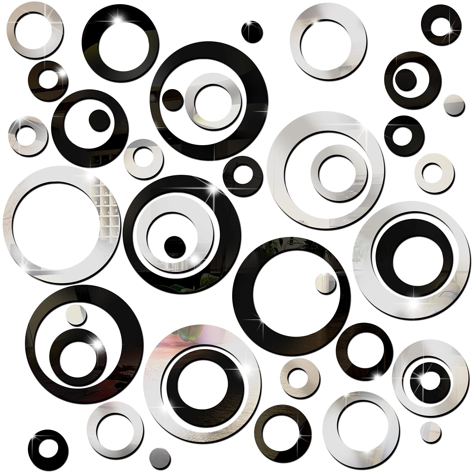 Outus 72 Pieces Wall Stickers Acrylic Circle Mirror Removable Round Dots Mirr…