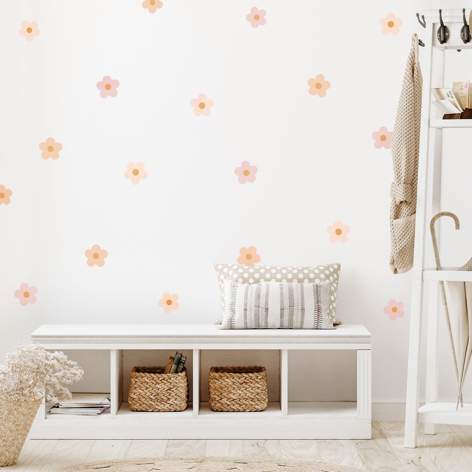 – Daisy Blush Pink Boho Flowers Decals – Easy-to-Apply & Removable Wall Stick…