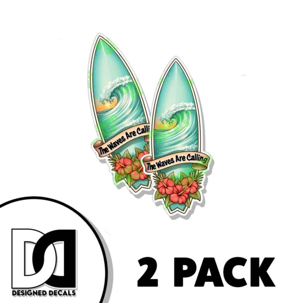The Waves Are Calling Tropical Surf Board Sticker Hawaiian Decal Sticker 2 PACK