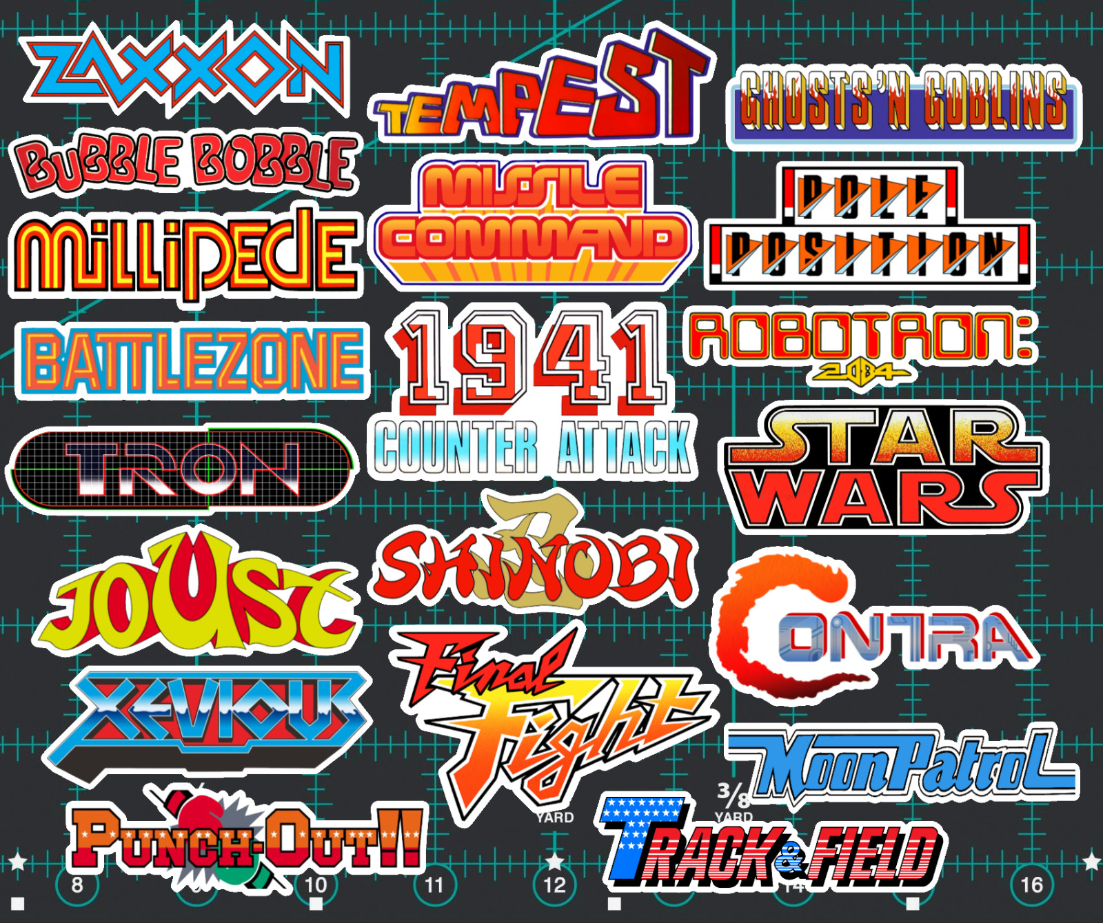 20 Classic Arcade Logo Stickers – White, Clear or Holographic – Atari Vinyl
