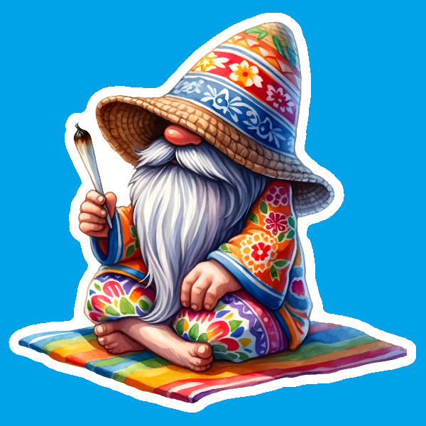 Weatherproof Gnome Weed Smoker Vinyl Sticker Laptop Hippie Retro Stoner