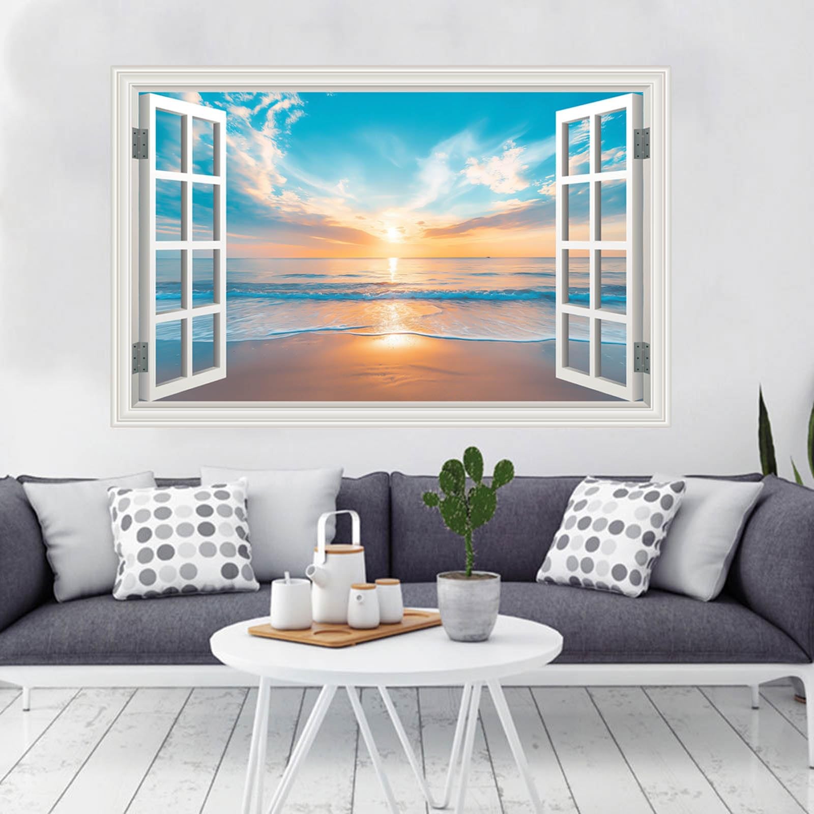 Fake Window Wall Decal Summer Ocean Beach Seascape Faux Window Poster Sticker…