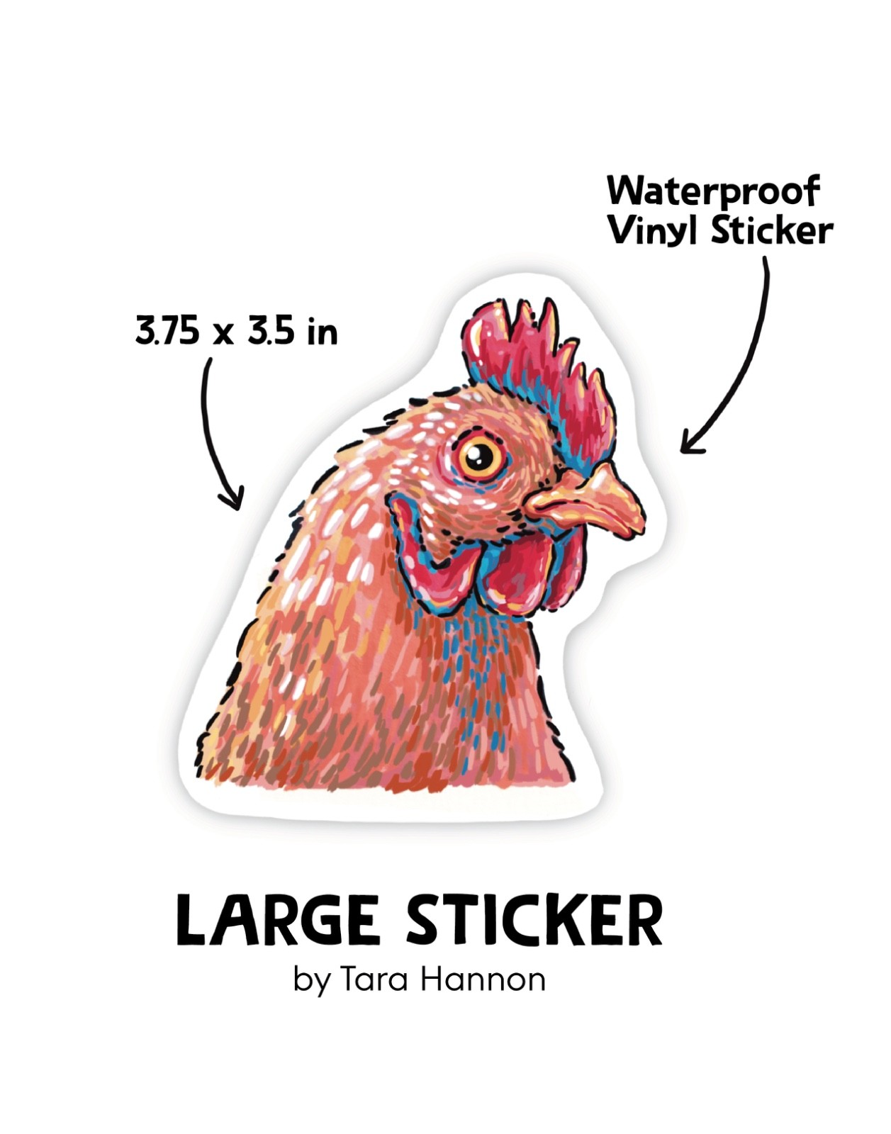 Large Chicken Sticker / Waterproof Vinyl, Quirky Chicken 3.75 x 3.5 in