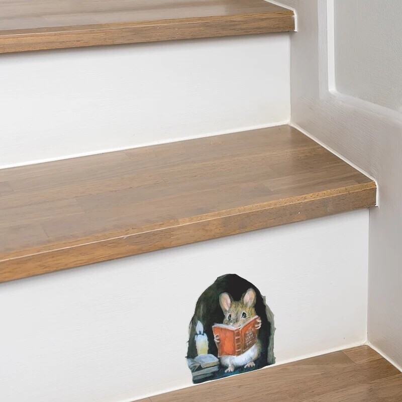 3D Wall Sticker Realistic Mouse Decal Miniature Mouse Hole Home Decoration Mural