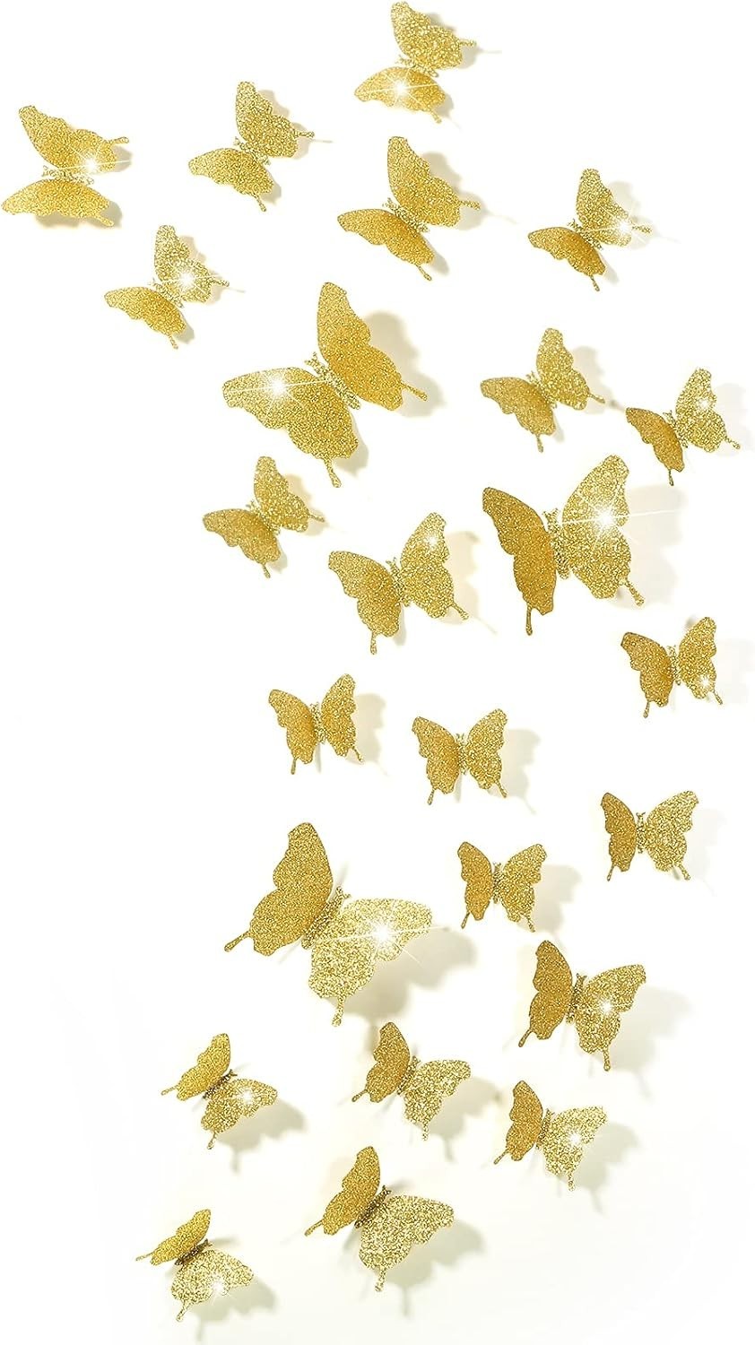 Elegant 48-Piece DIY Glitter Gold Mirror Butterfly Decals – Perfect for Any Room