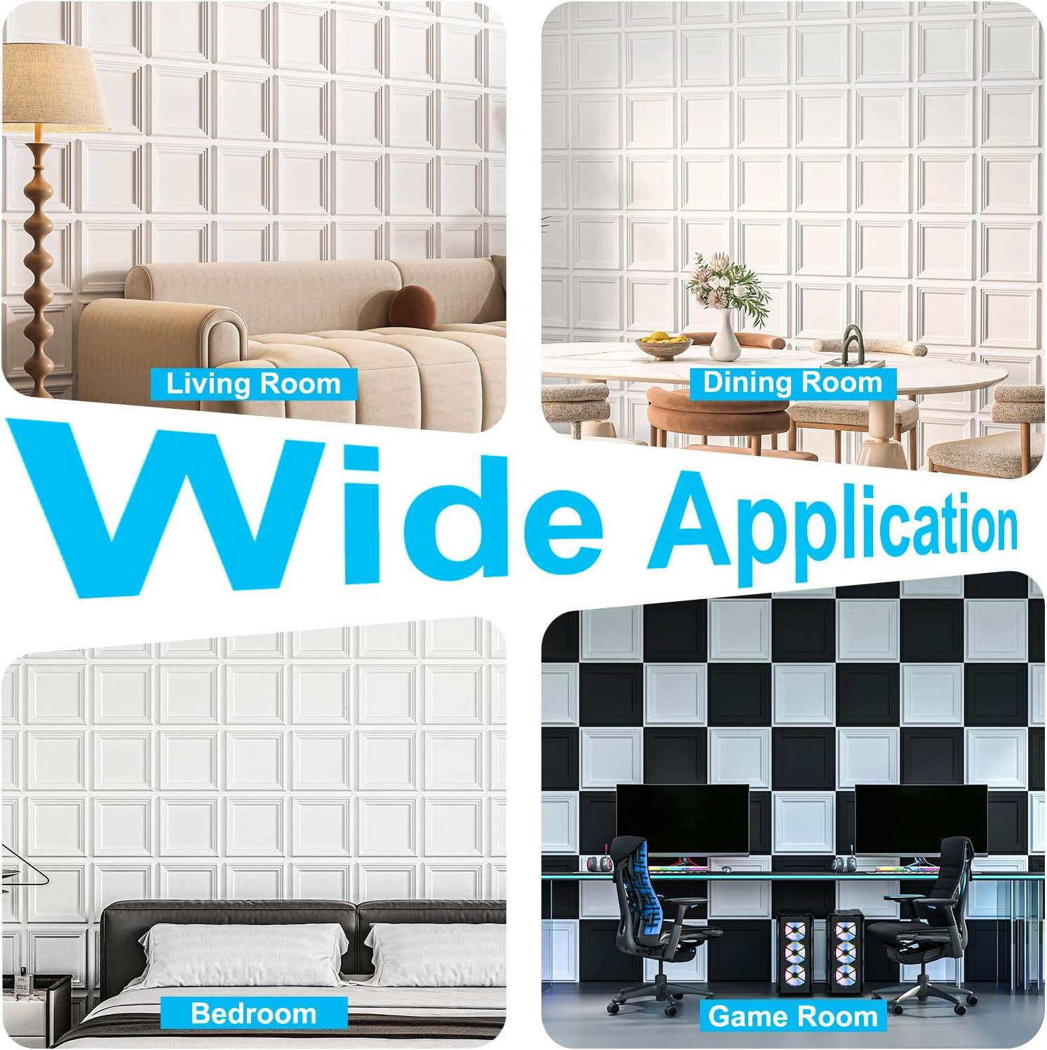33-Pack Accent 3D Textured Wall Panels, 11.8 X 11.8 In, White | Wipe Clean, PVC,