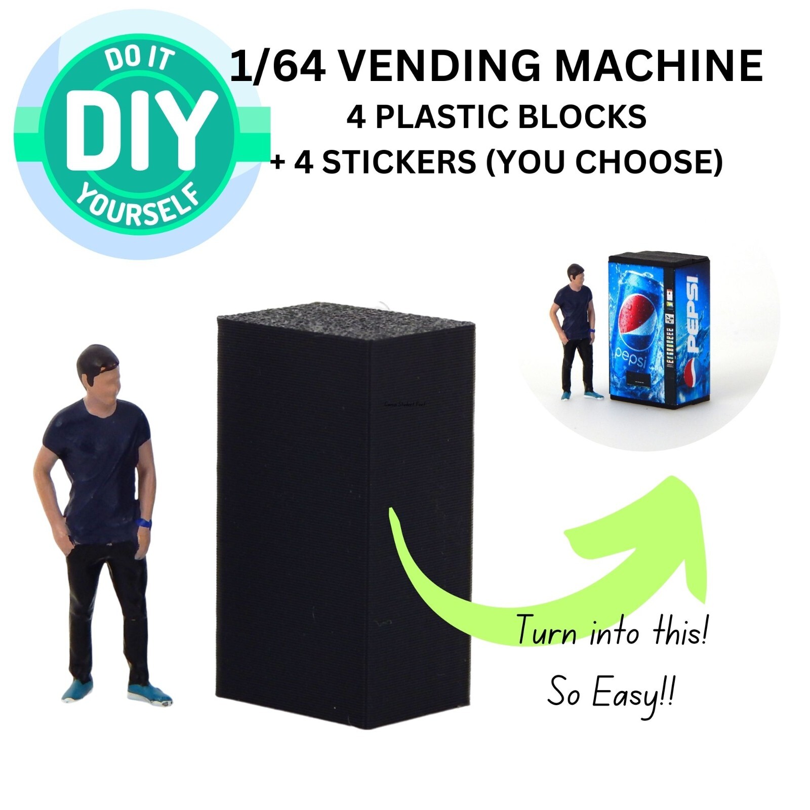 1/64 DIY Diorama Vending Machine SET OF 4 Blocks & CHOOSE 4 STICKERS S Scale