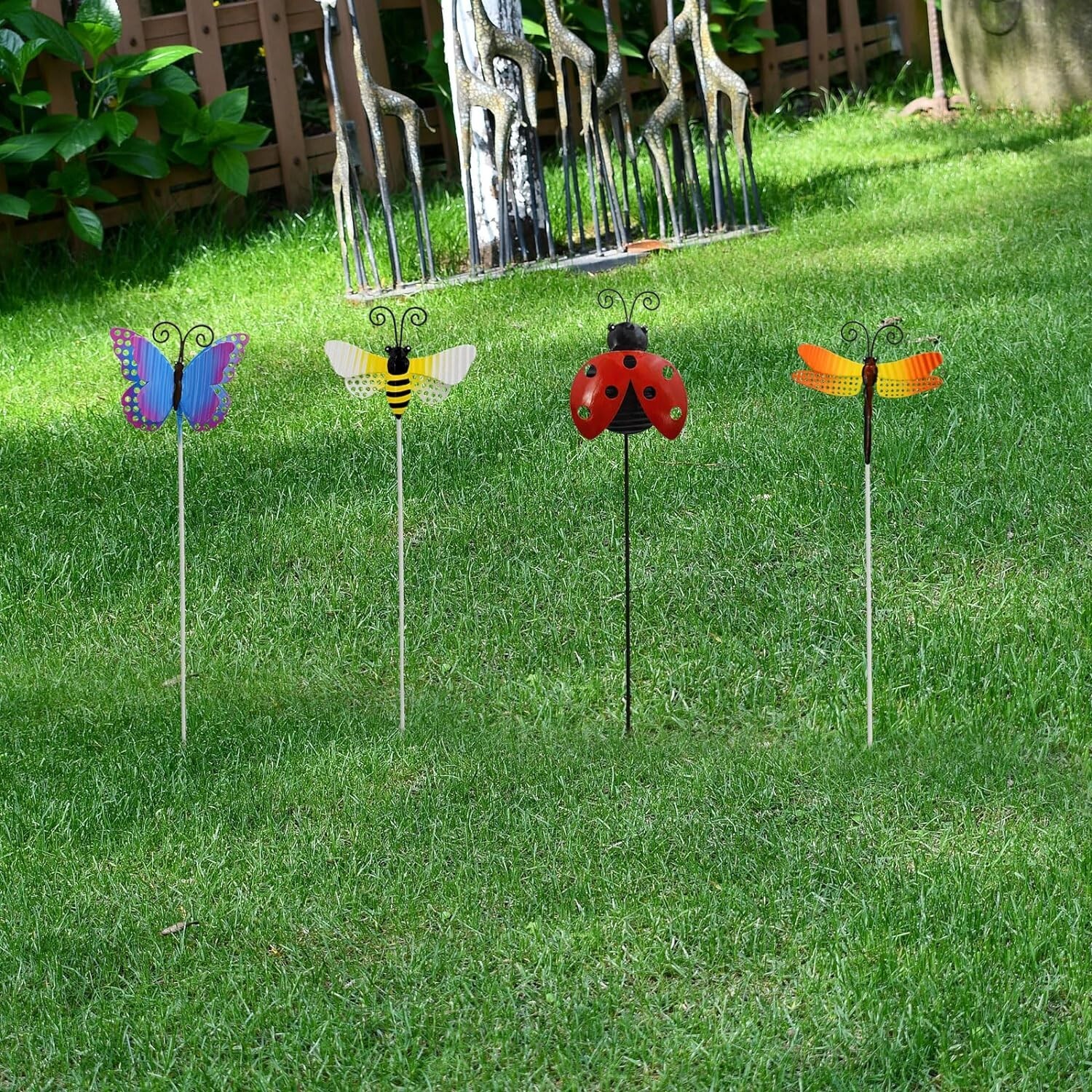 Metal Garden Stakes Set of 4 – Spring Decor Yard Sign Decorative (Insect)