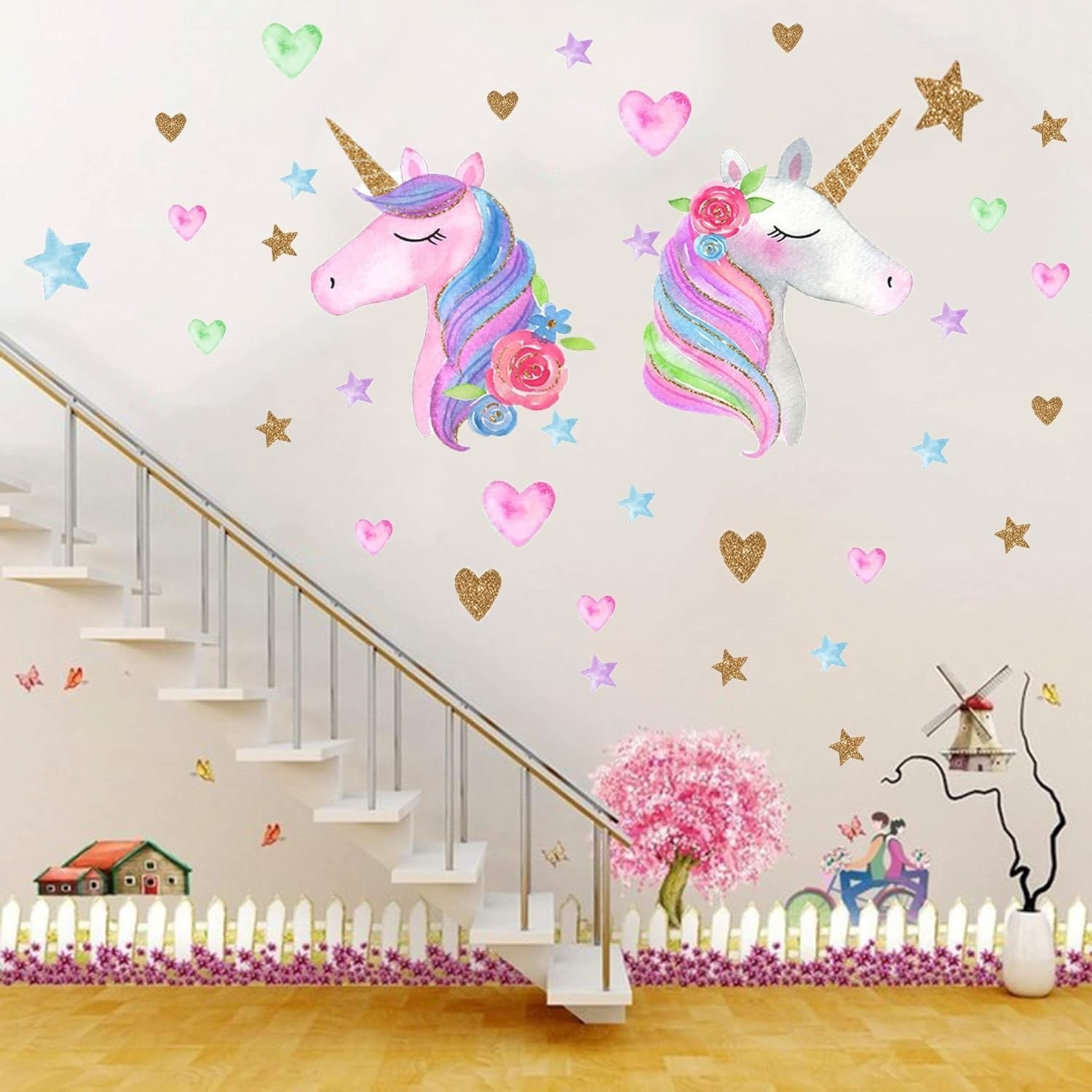 Unicorn Wall Decal,Large Size Unicorn Wall Sticker Decor for Gilrs Kids Bedro…