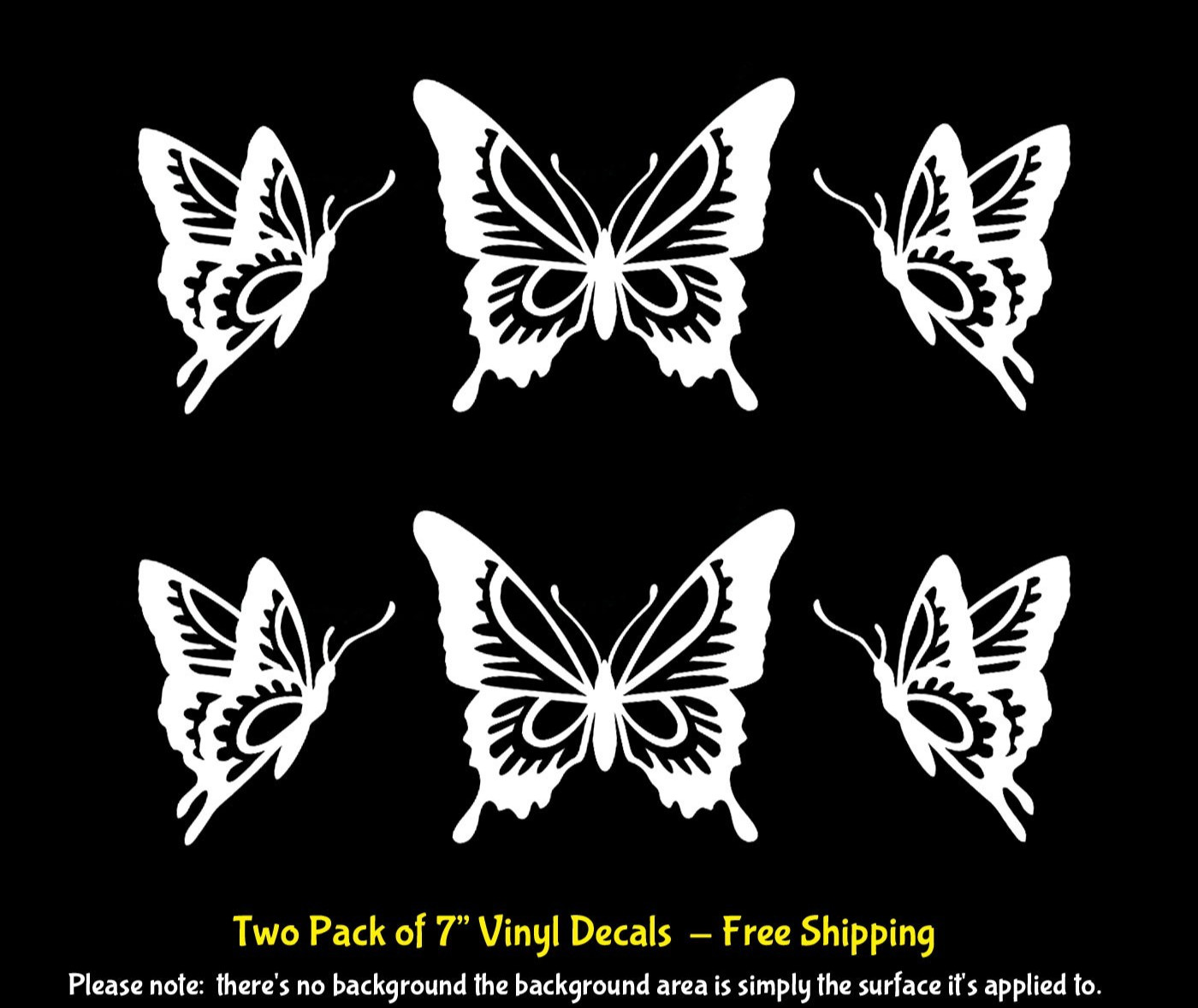 Butterfly Trio Two Pack of 7" White Vinyl Decals Windows Car Truck Laptop Tablet