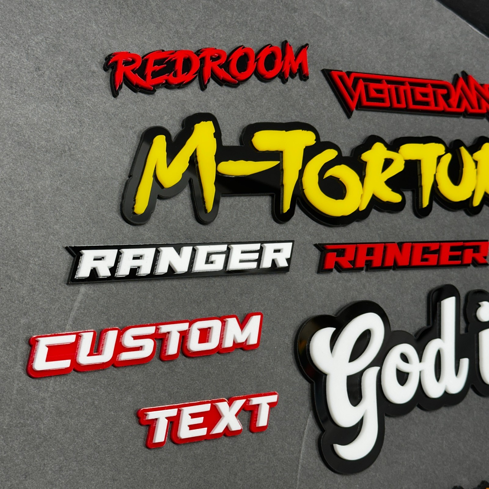 Custom Lazer Cut Car Acrylic Emblem Badge MULTI COLOR Customized Text Names!