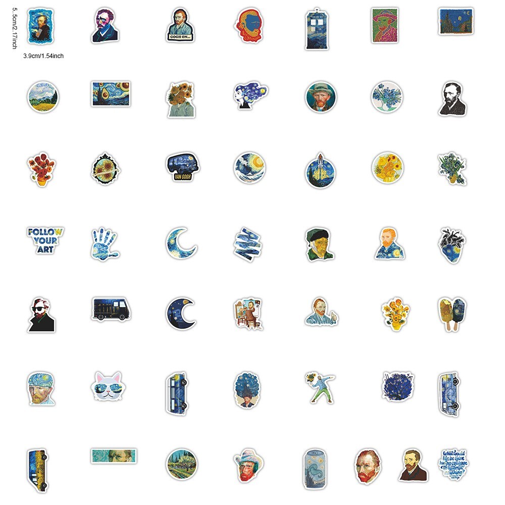 90pcs Famous Painting Vinyl Stickers, Artist Monet Van Gogh,007009