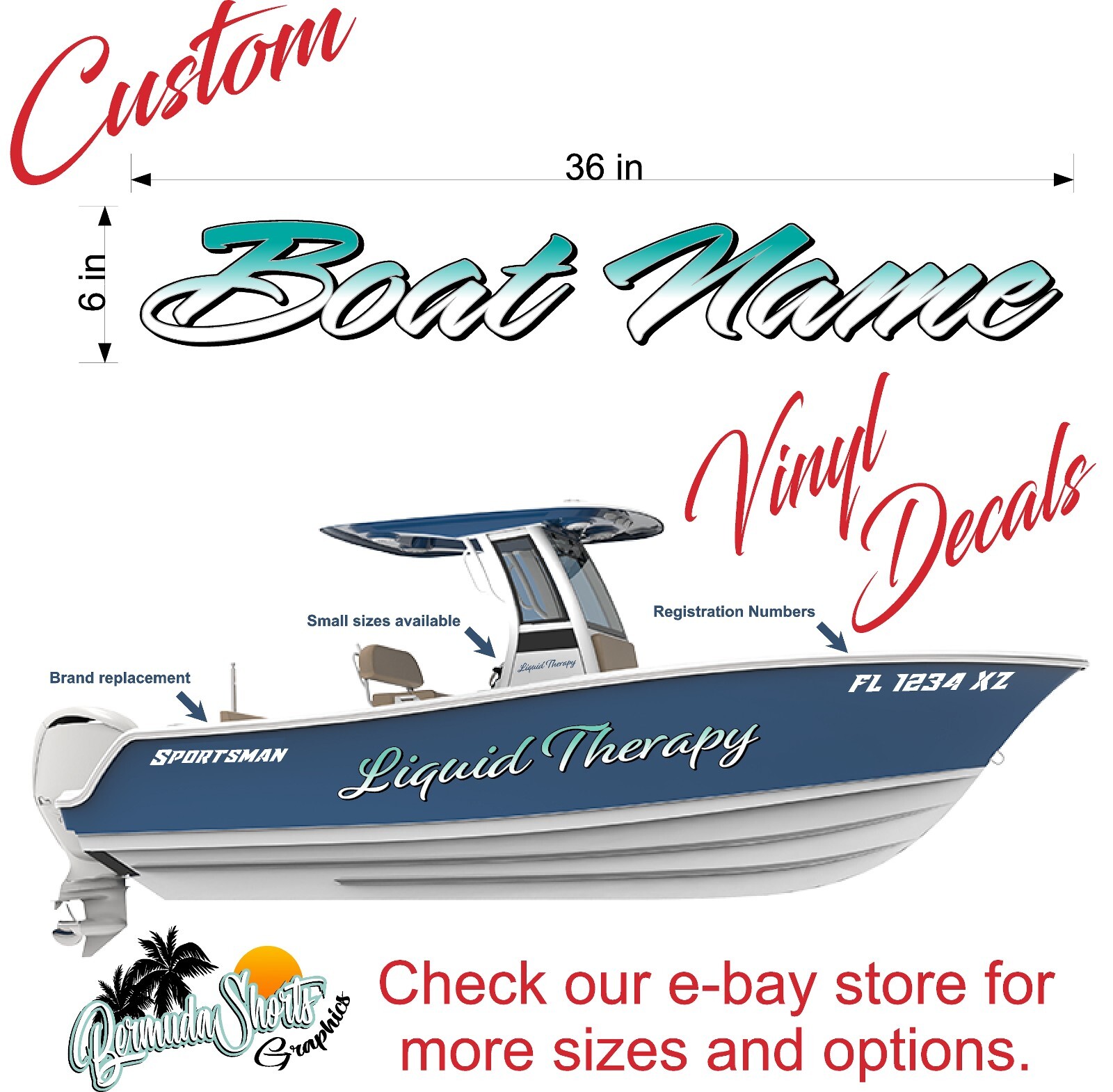 Boat Name Decal 6×36" / Custom Hull Graphic / Premium Marine Vinyl Lettering GR