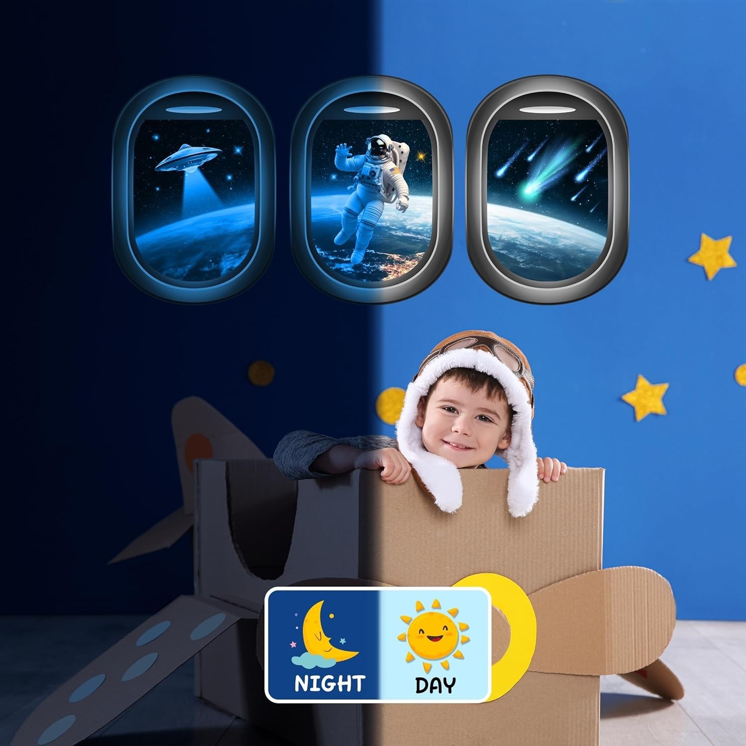 Glow in The Dark 3D Space Wall Decals, Set of 3 Galaxy Window Stickers for Wa…