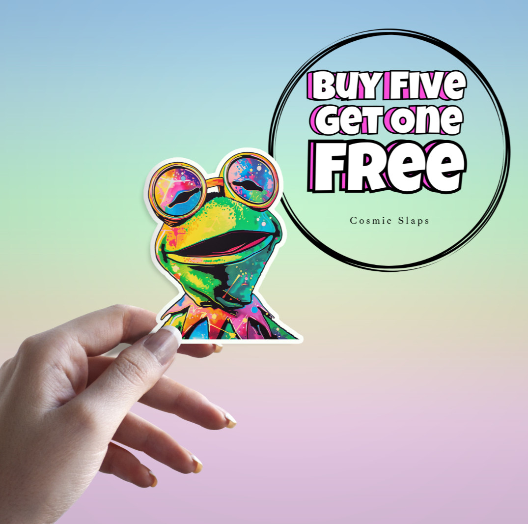 Trippy Frog Sticker: Psychedelic Green Frog Waterproof Puppet Sticker