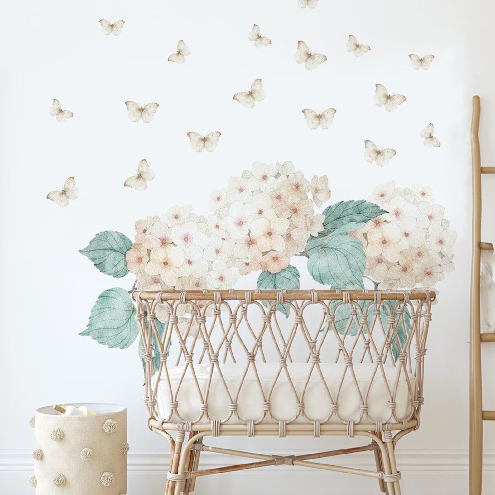 Hydrangea Flowers Wall Stickers Neutral Colors Nursery Decals Watercolor LF545