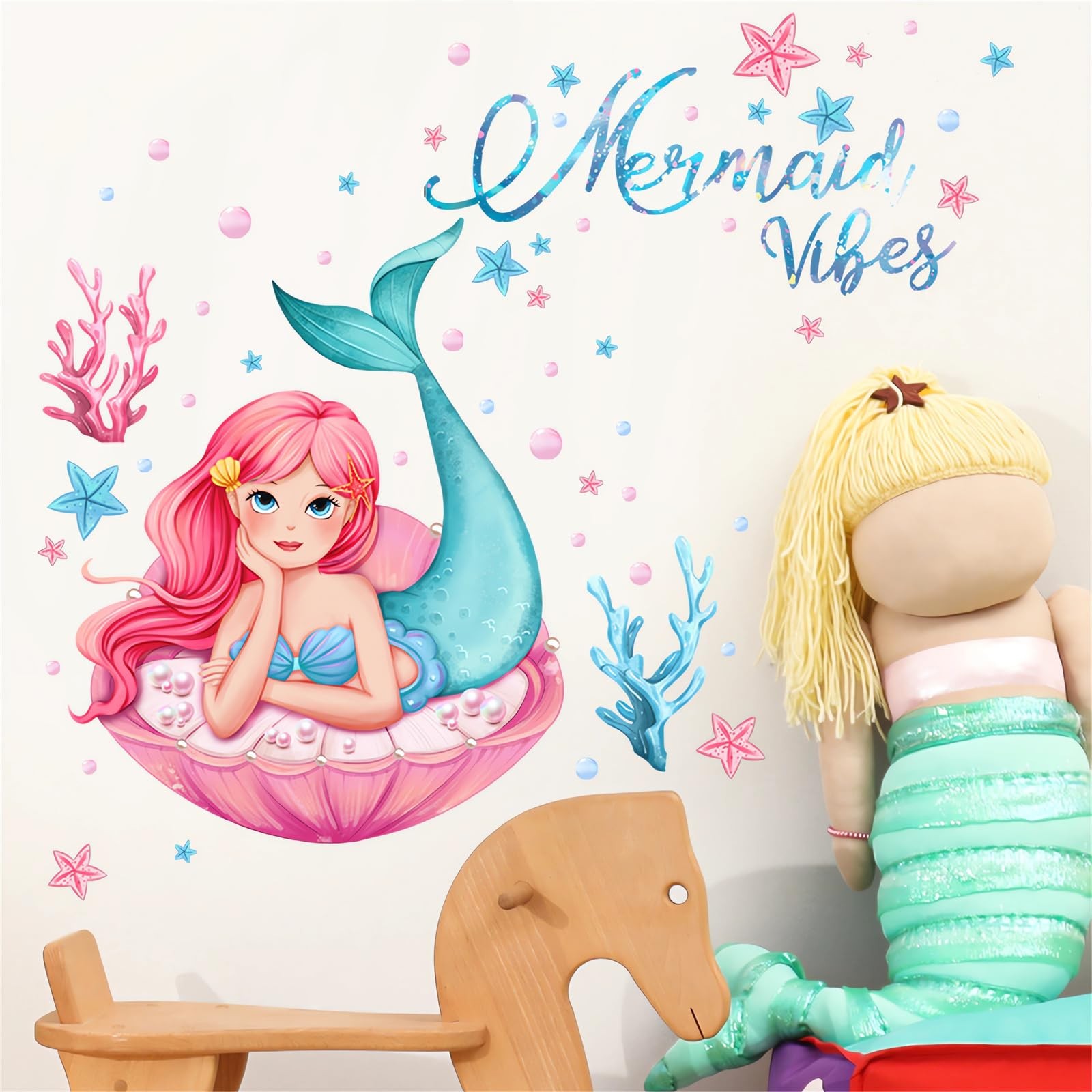 Lovely Mermaid Girl and Coral Water Plants Wall Stickers, Art Wall Decal Remo…