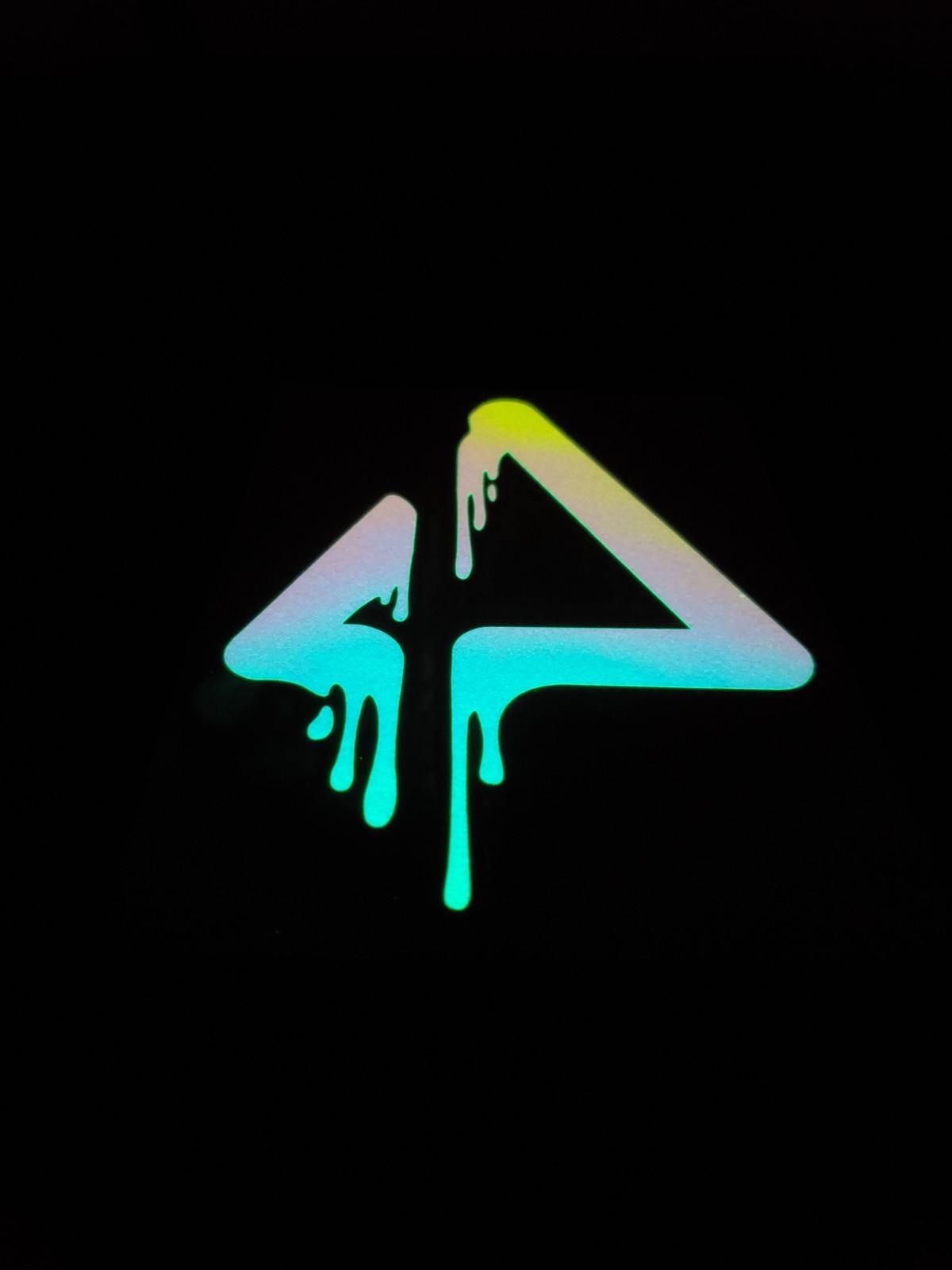 Glow In The Dark Melting Triangle Vinyl Decal Medium Size Sticker Bright Opal