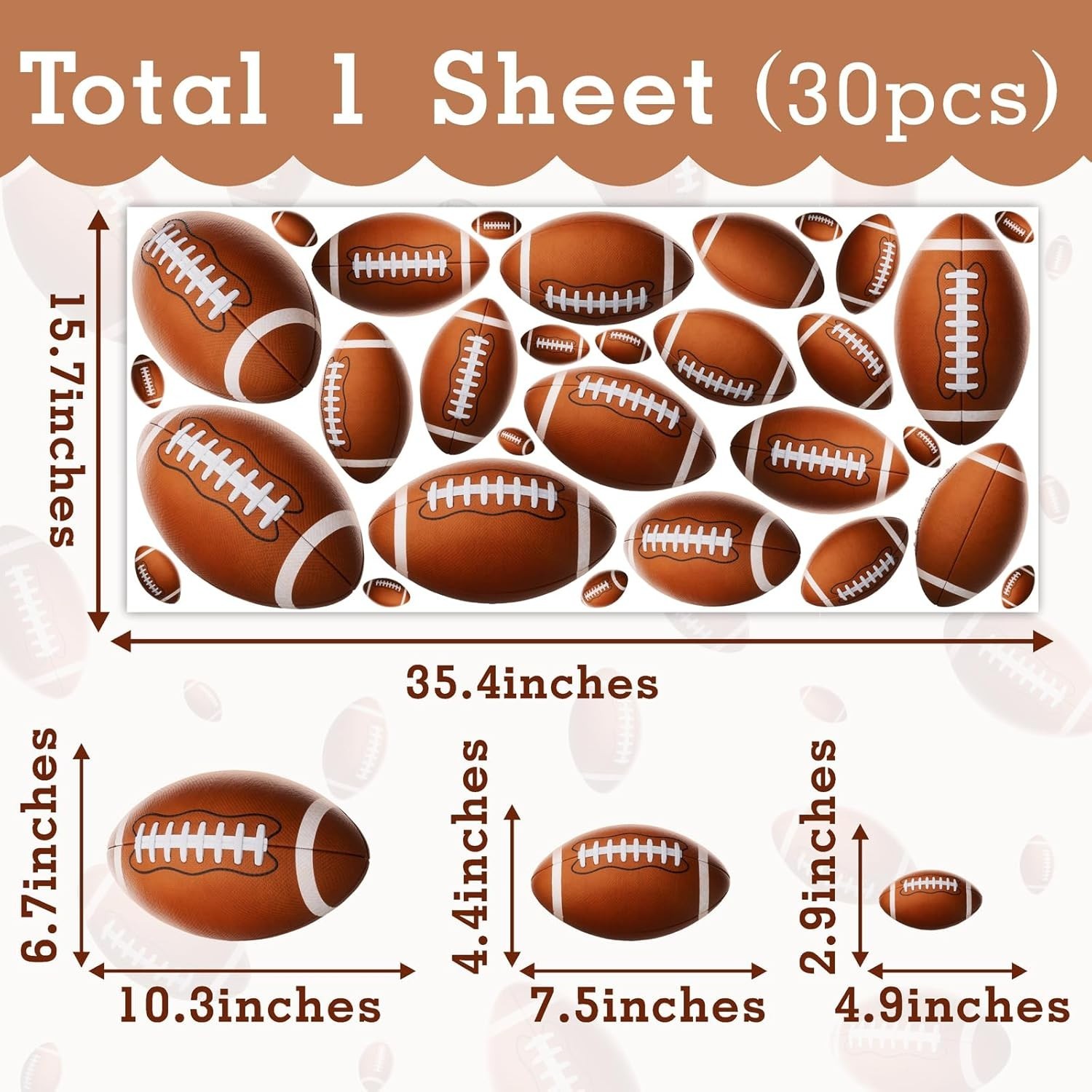 Peel and Stick Football Wall Decals for Kids' Rooms – Removable & Waterproof
