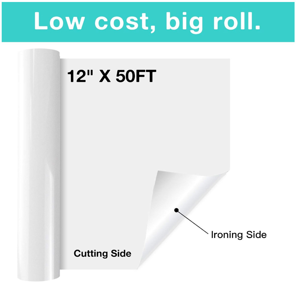 New- White/Black Iron on Vinyl Roll – 12" x 12ft / 45ft/50ft Heat Transfer Vinyl