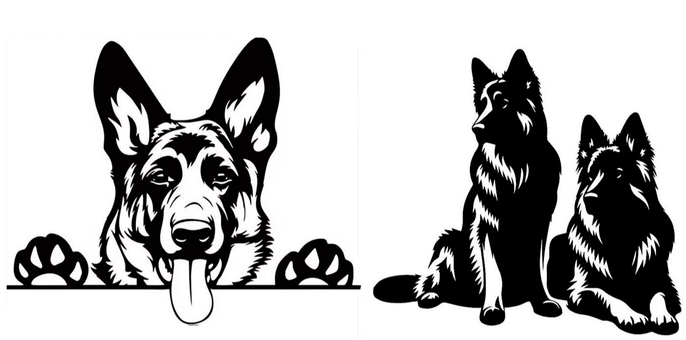 German Shepherds Two 5" Black Vinyl Decals Car Truck Camper Bumper Door Mailbox