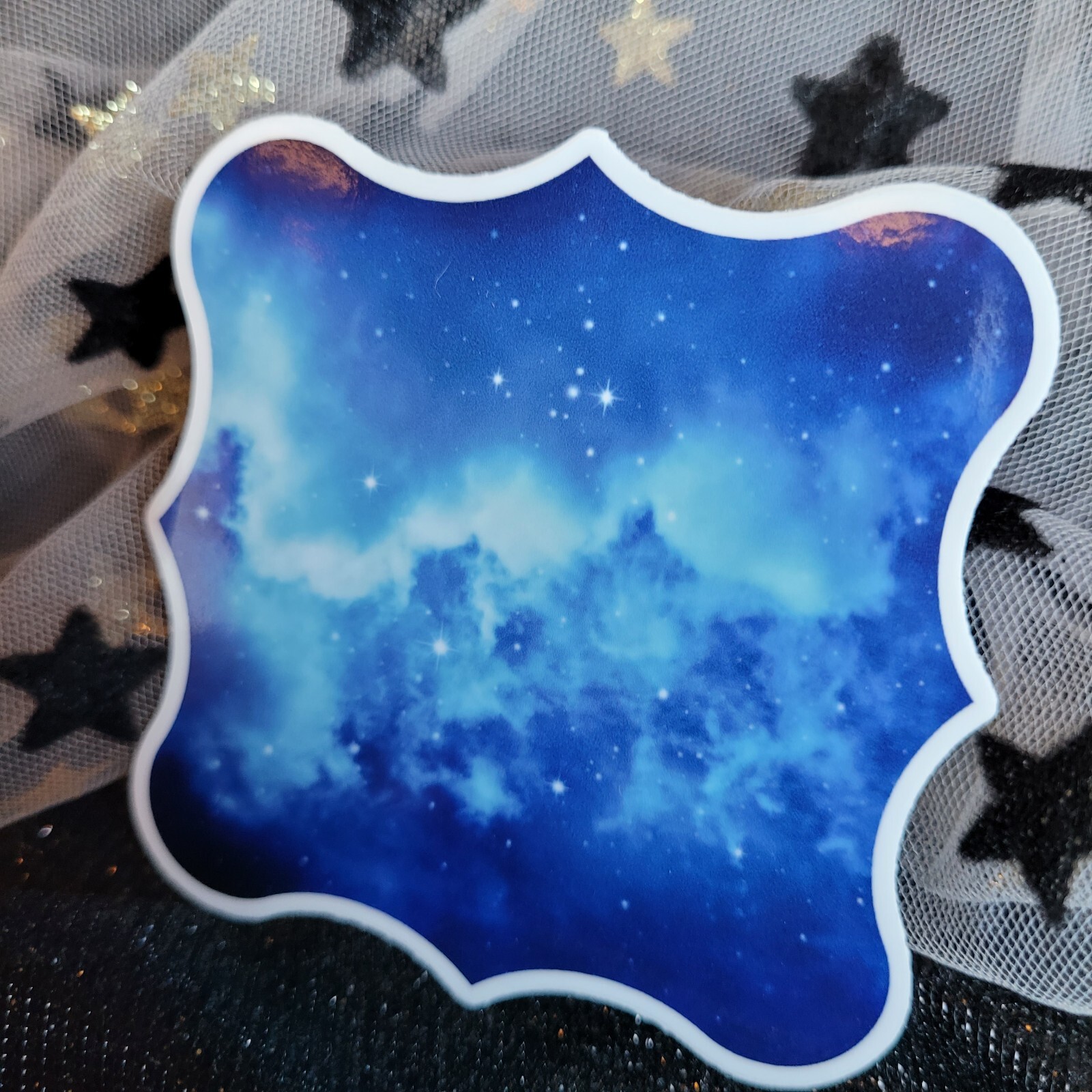STKR037 Blue Cloudy Starry Night Sky Galaxy Fancy Frame Sticker Vinyl Waterproof
