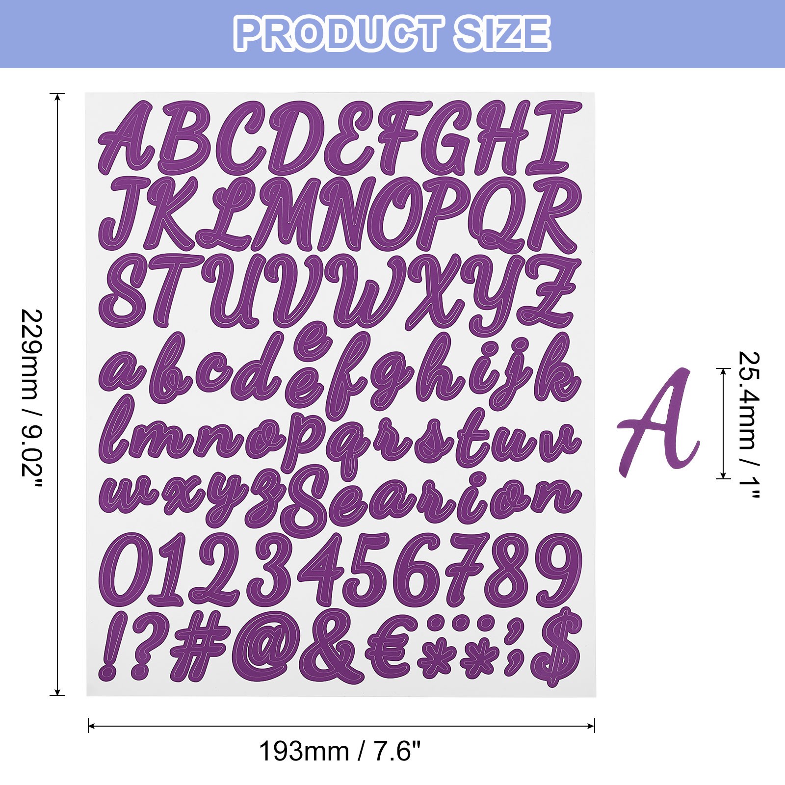 252pcs Vinyl Stickers for Letters/Numbers (3 Sheets, Purple, 1")