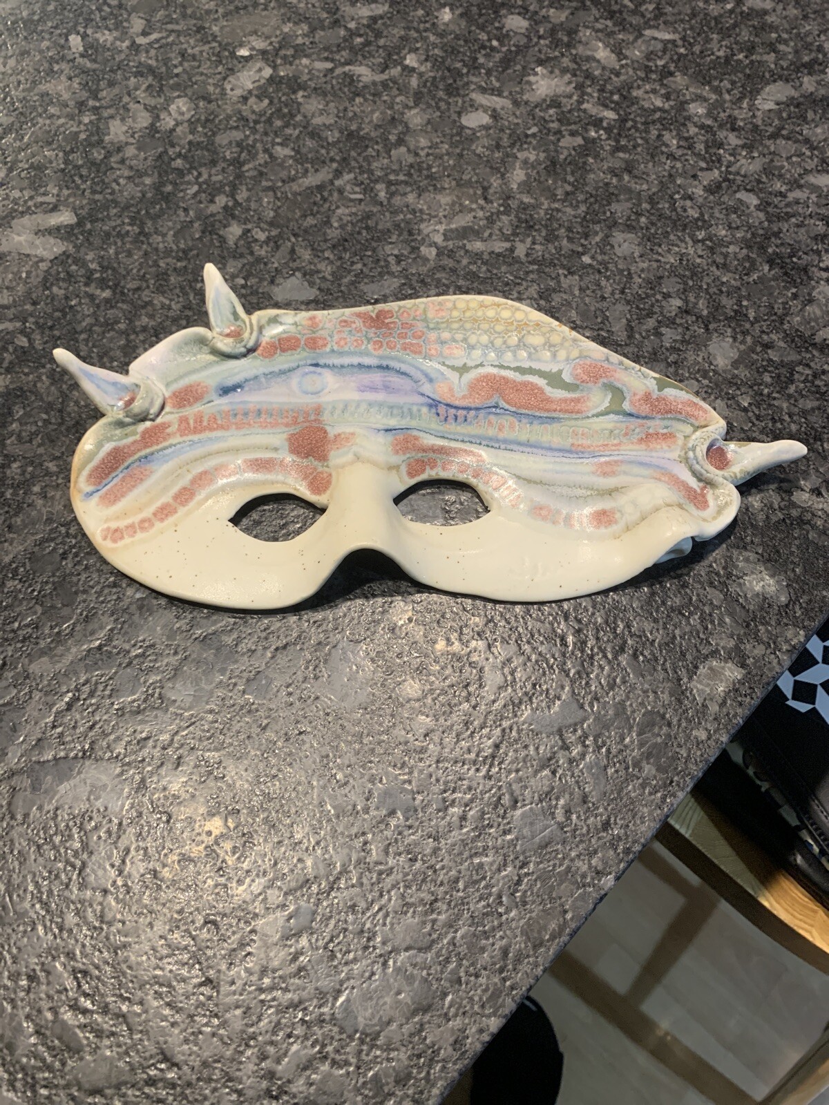 Pottery Handpainted Face Wall Mask 12” In Length By 6 1/2” Wide Beautiful