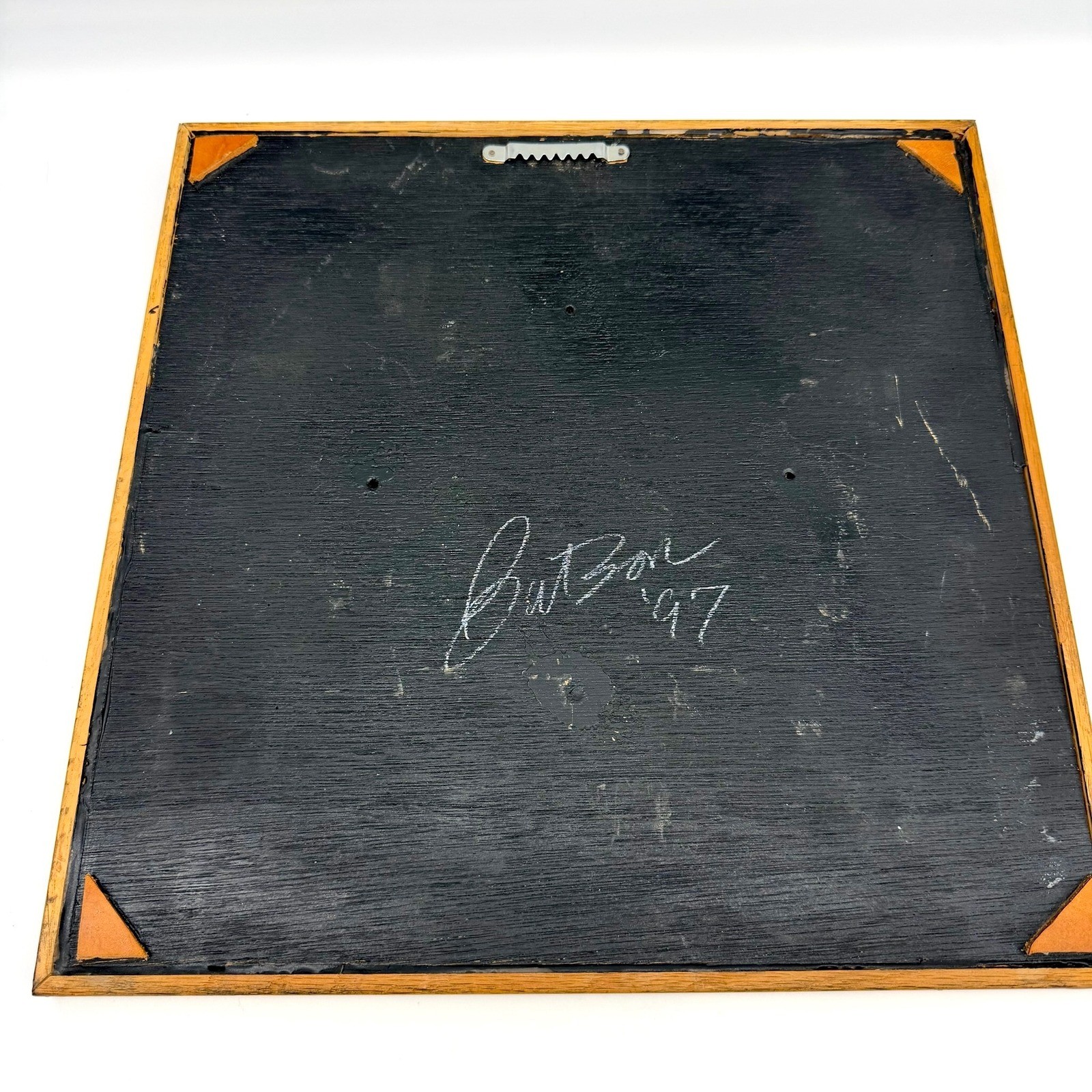 Vintage Tooled Leather Abstract Geometric Brutalist Wall Art Signed 96