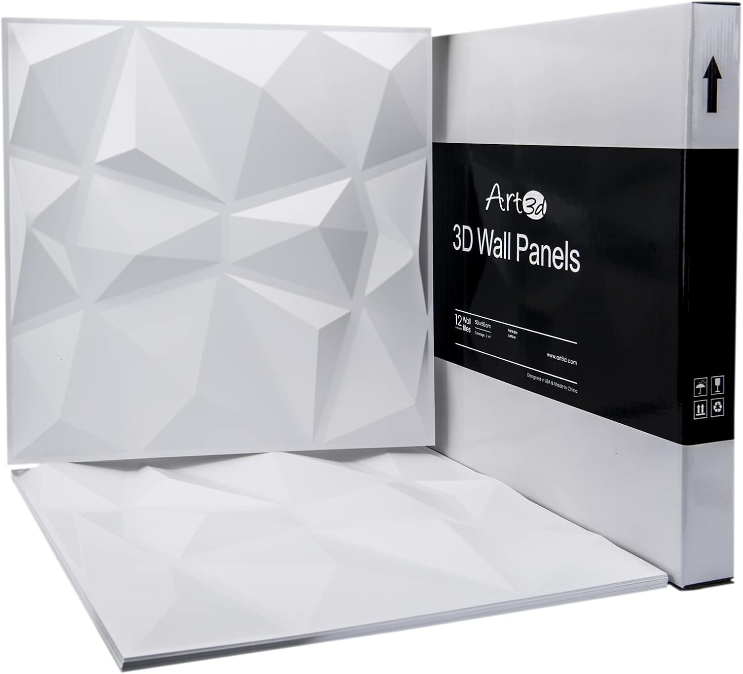 12 Pack 3D Diamond Design Wall Panels 19.7"x19.7" PVC Panel for Interior Wall…