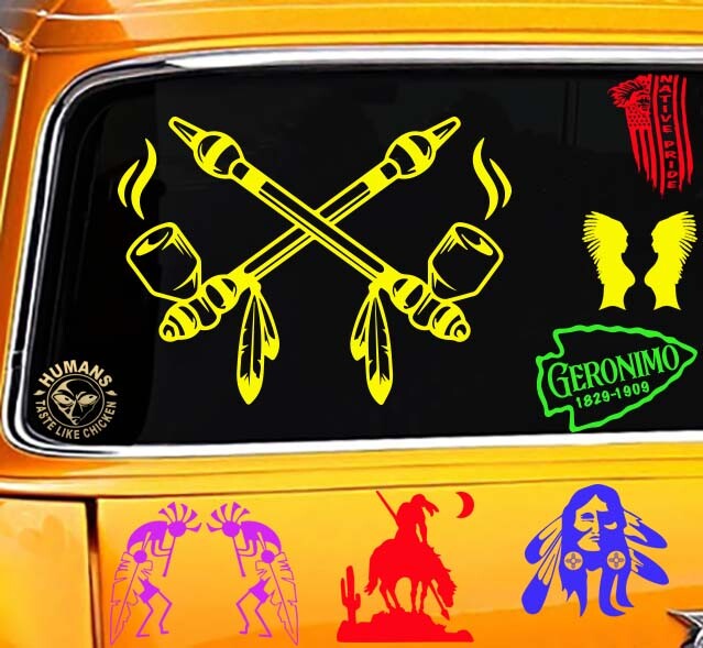 Native American Two Peace Pipes Sticker Decal