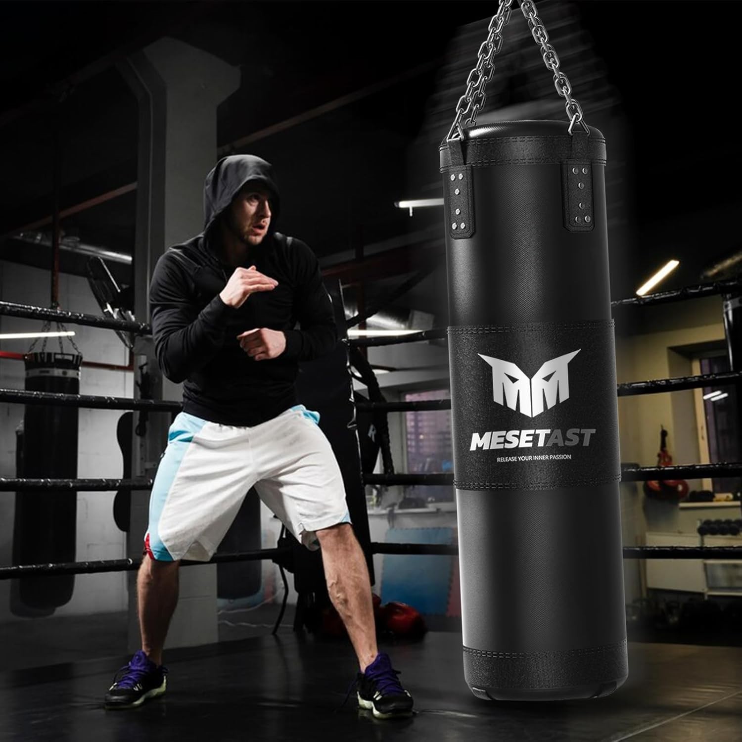 Punching Bag for Adults, 4ft Heavy Boxing Bag Set with 12 OZ Gloves for MMA K…