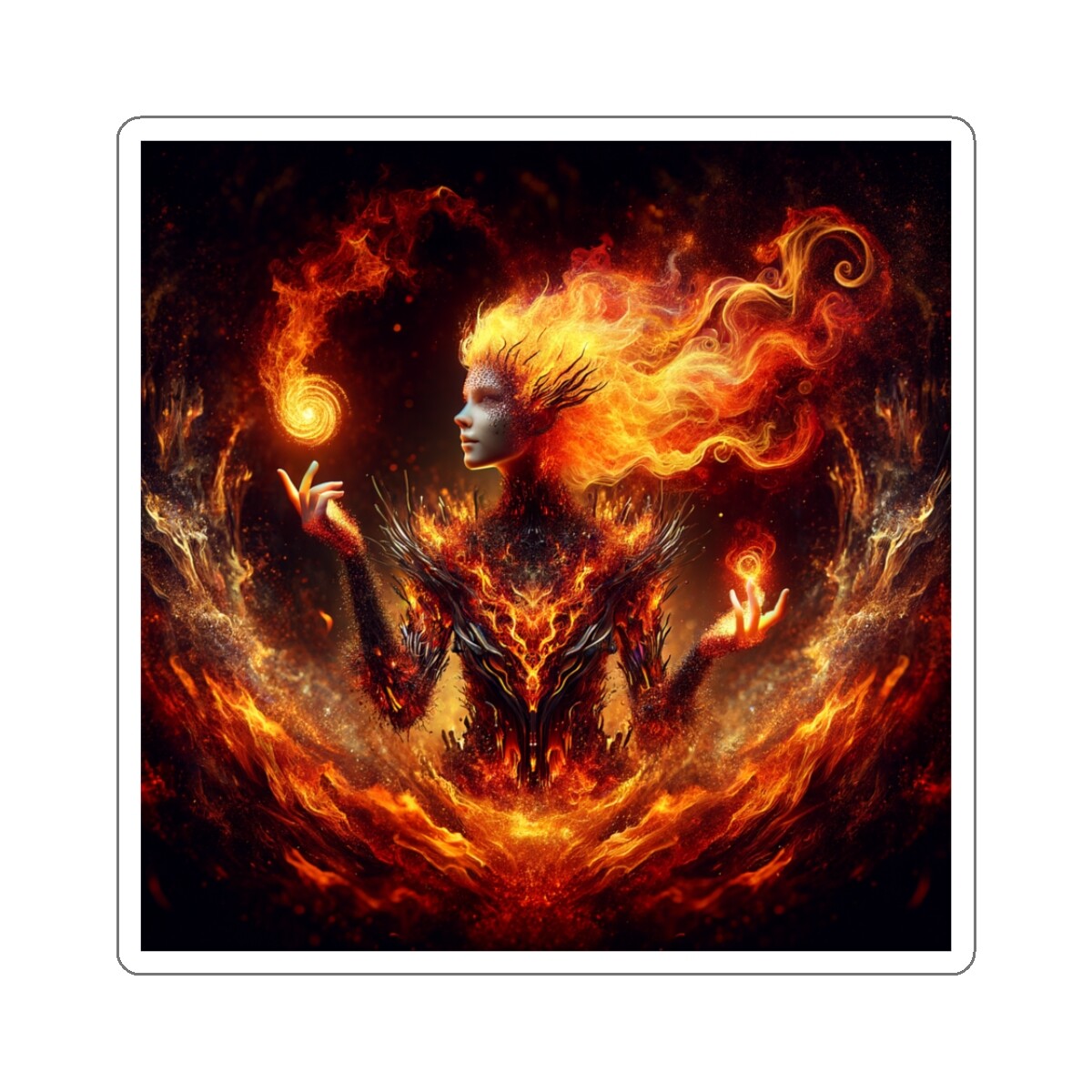 Sticker Fiery Ember Enchantress Digital Artwork 2×2 3×3 4×4 6×6