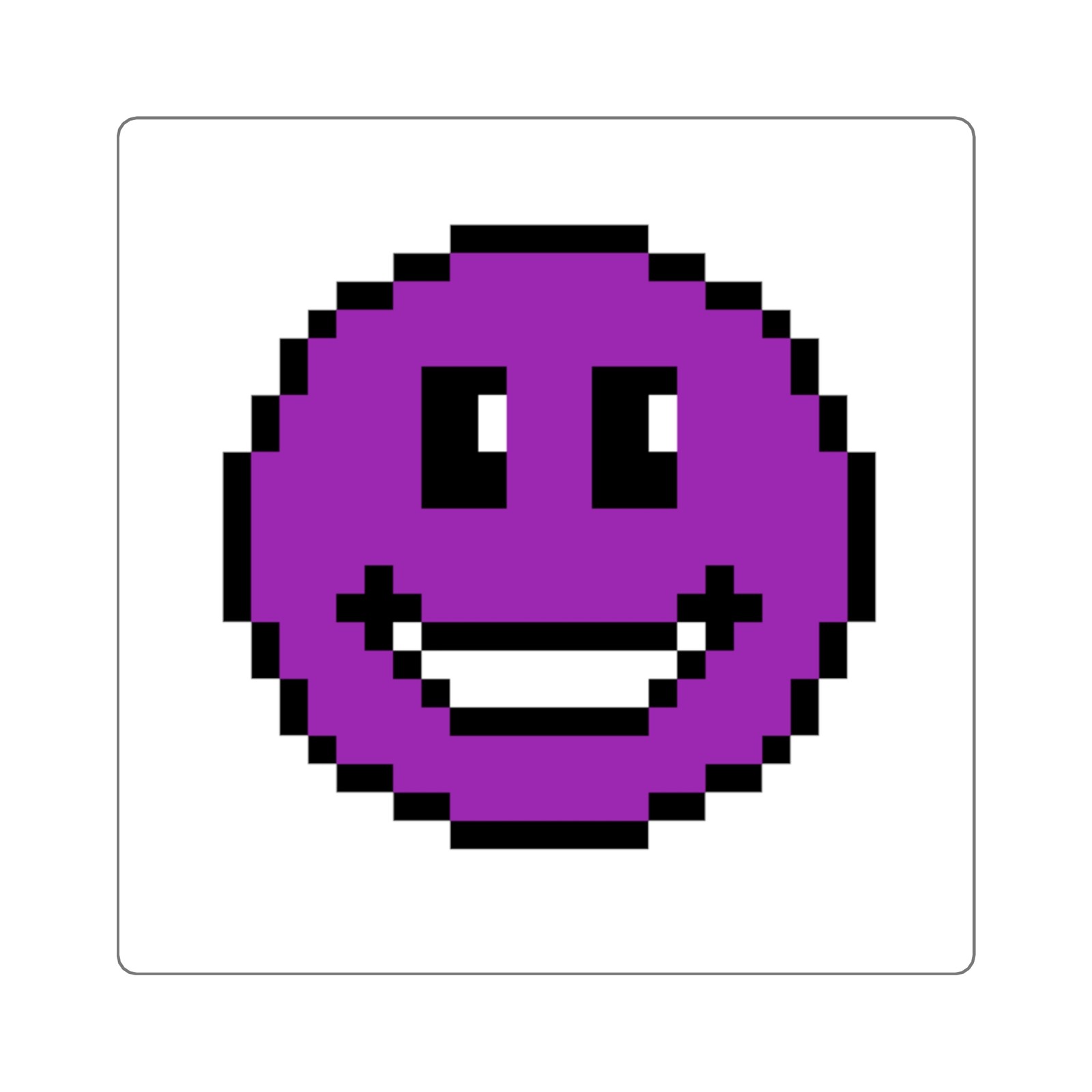 Square Stickers Cute Retro 8-Bit Grinning Purple Guy Emoji Graphic Design