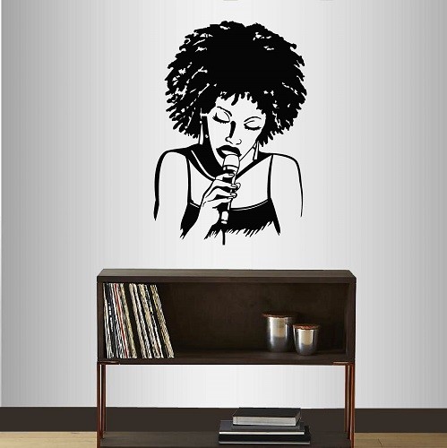 Vinyl Decal Jazz Singer Woman Singing Microphone Music Soul Wall Sticker 1295