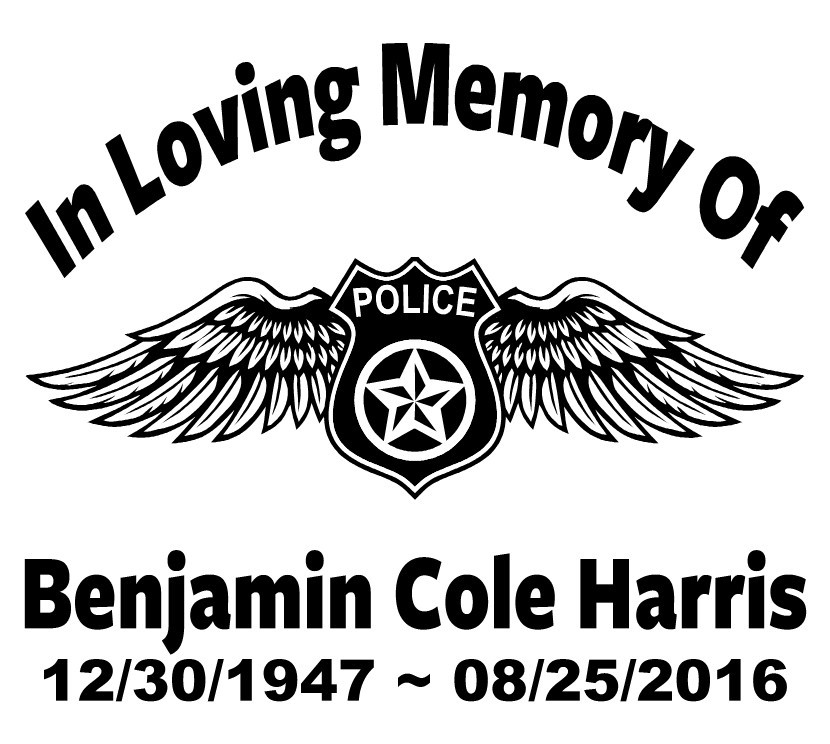 In Loving Memory Police Badge Wings Sticker Decal Custom Tribute 3 Font Choices