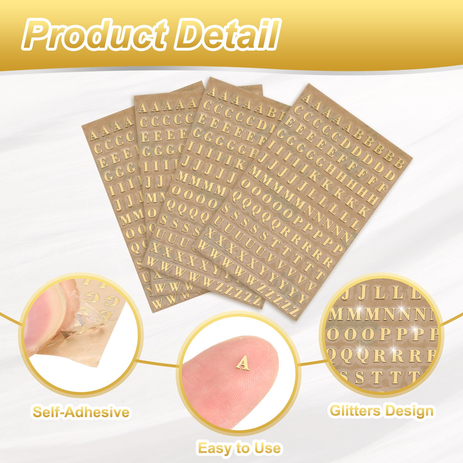 4Sheets Letter Stickers 0.12" Letter Stickers Alphabet Stickers(Gold Uppercase)