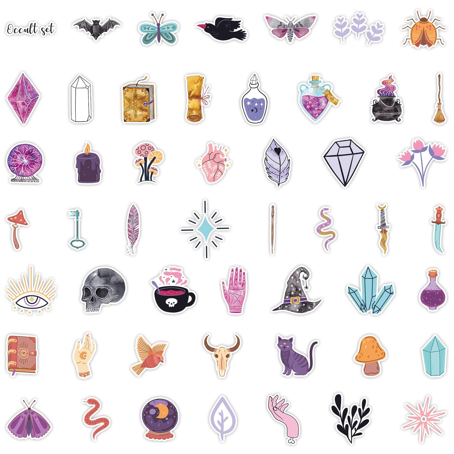 200pcs SPIRITUAL Stickers Pack,Crystal Potion Gothic Halloween Stickers, #225236