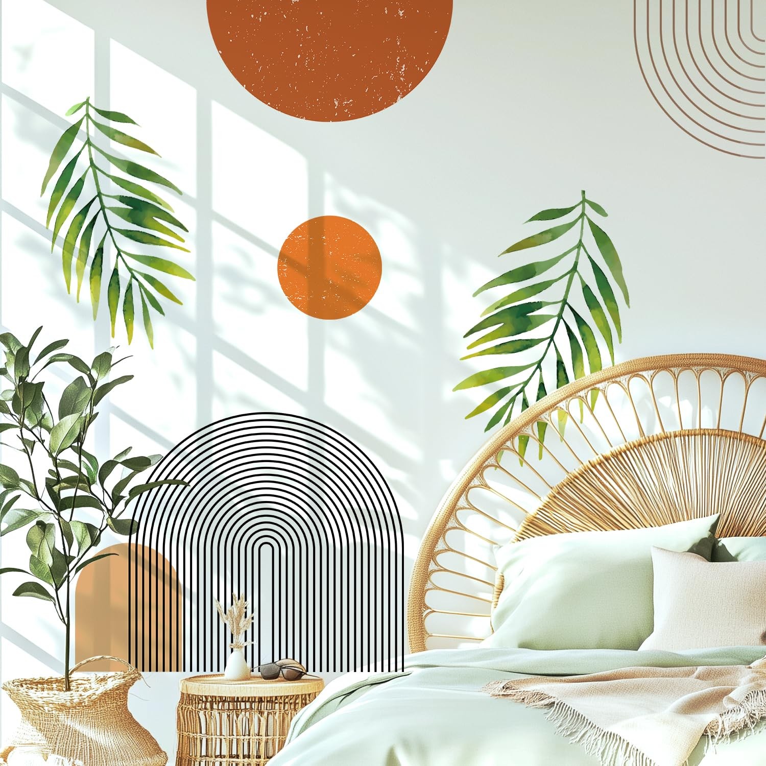 Boho Mid-Century Modern Wall Decals Peel and Stick, Large Archs Sun Vinyl Wal…
