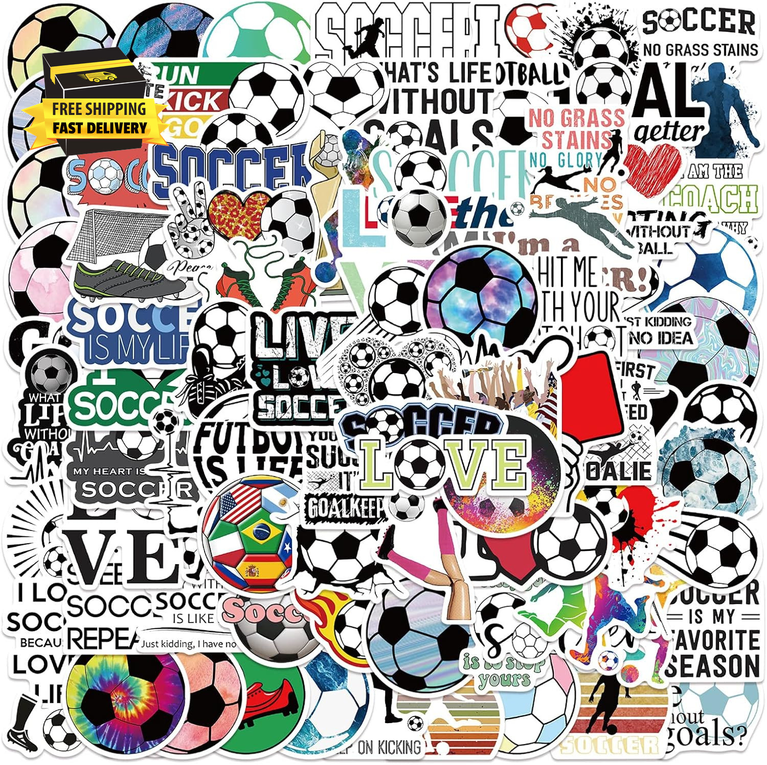 Soccer Stickers, Cool Soccer Sport Stickers for Kids Teens Adults, 100PCS Vinyl