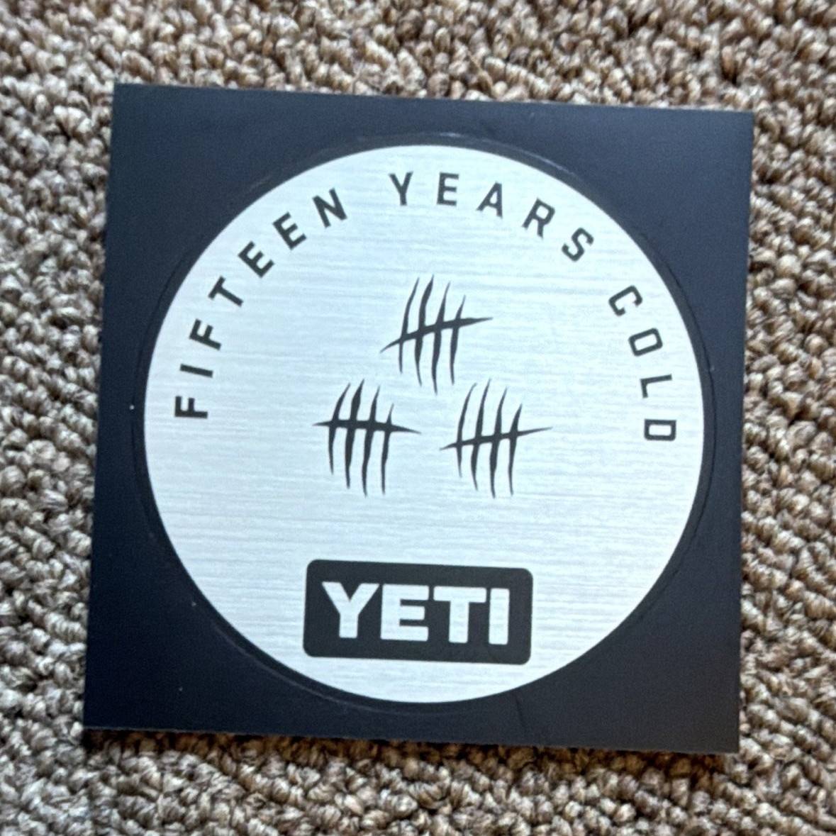 YETI Fifteen Years Cold anniversary logo sticker decal square 3in silver black