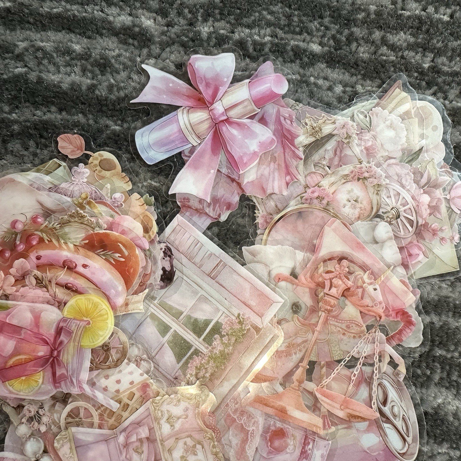 Stickers 50 Pink Transparent Antique Style Junk Journal Scrapbook Decals New