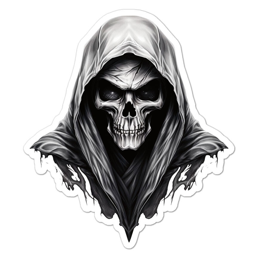 Grim Reaper Death Skull, Vinyl Decal Sticker, Indoor Outdoor, 3 Sizes, #11039