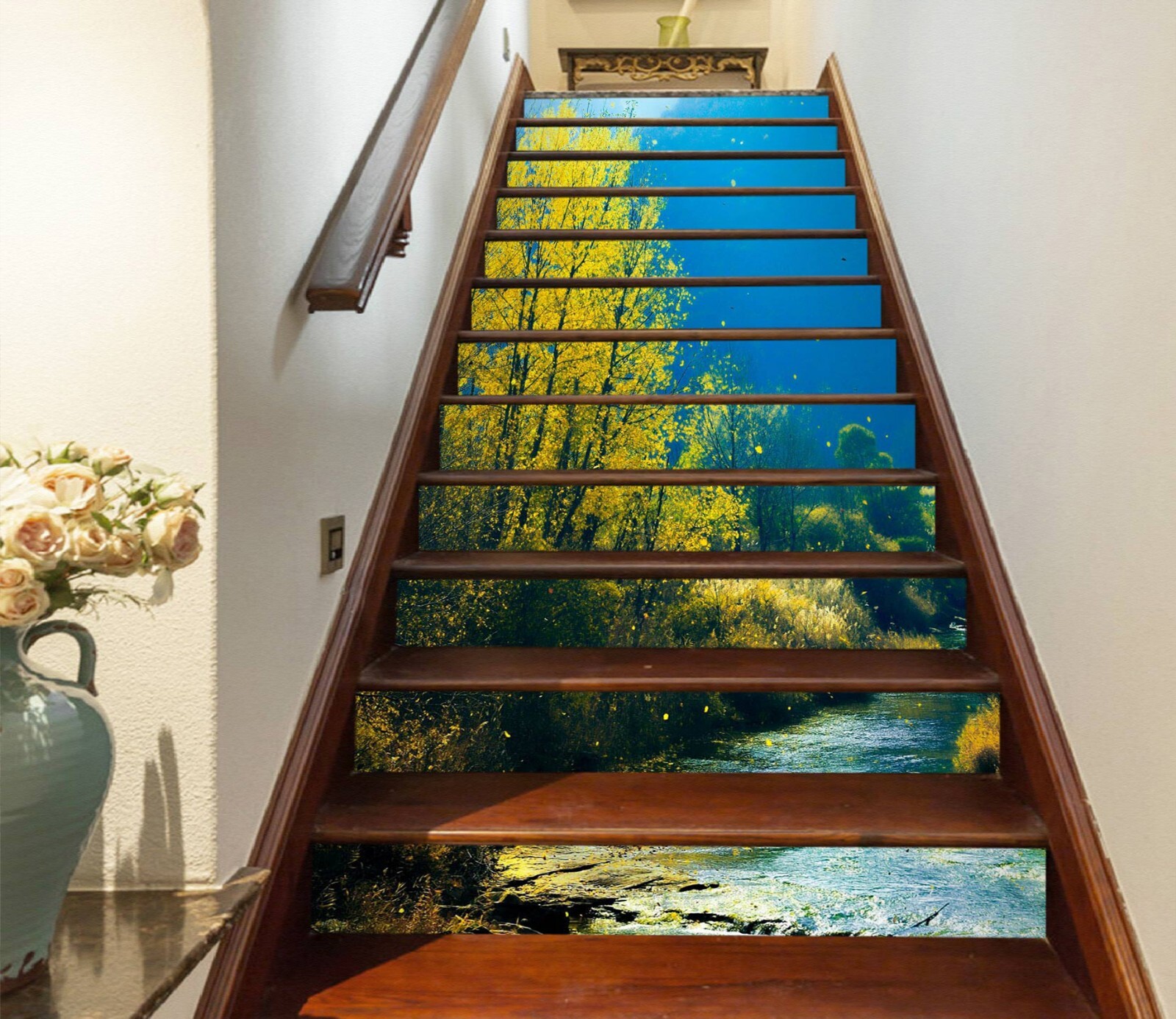 3D Night Trees ZHU602 Stairs Risers Decoration Photo Mural Vinyl Wallpaper Amy