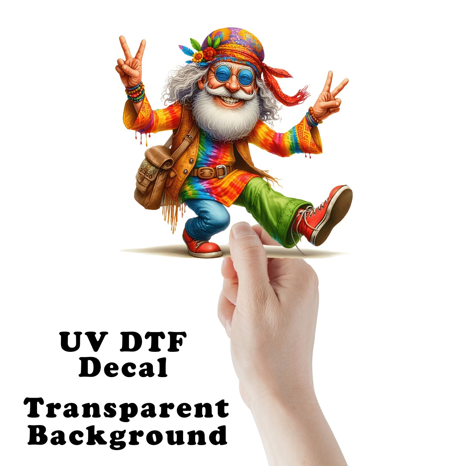 Peace Hippie Grandpa UV DTF Transparent Sticker / Decal