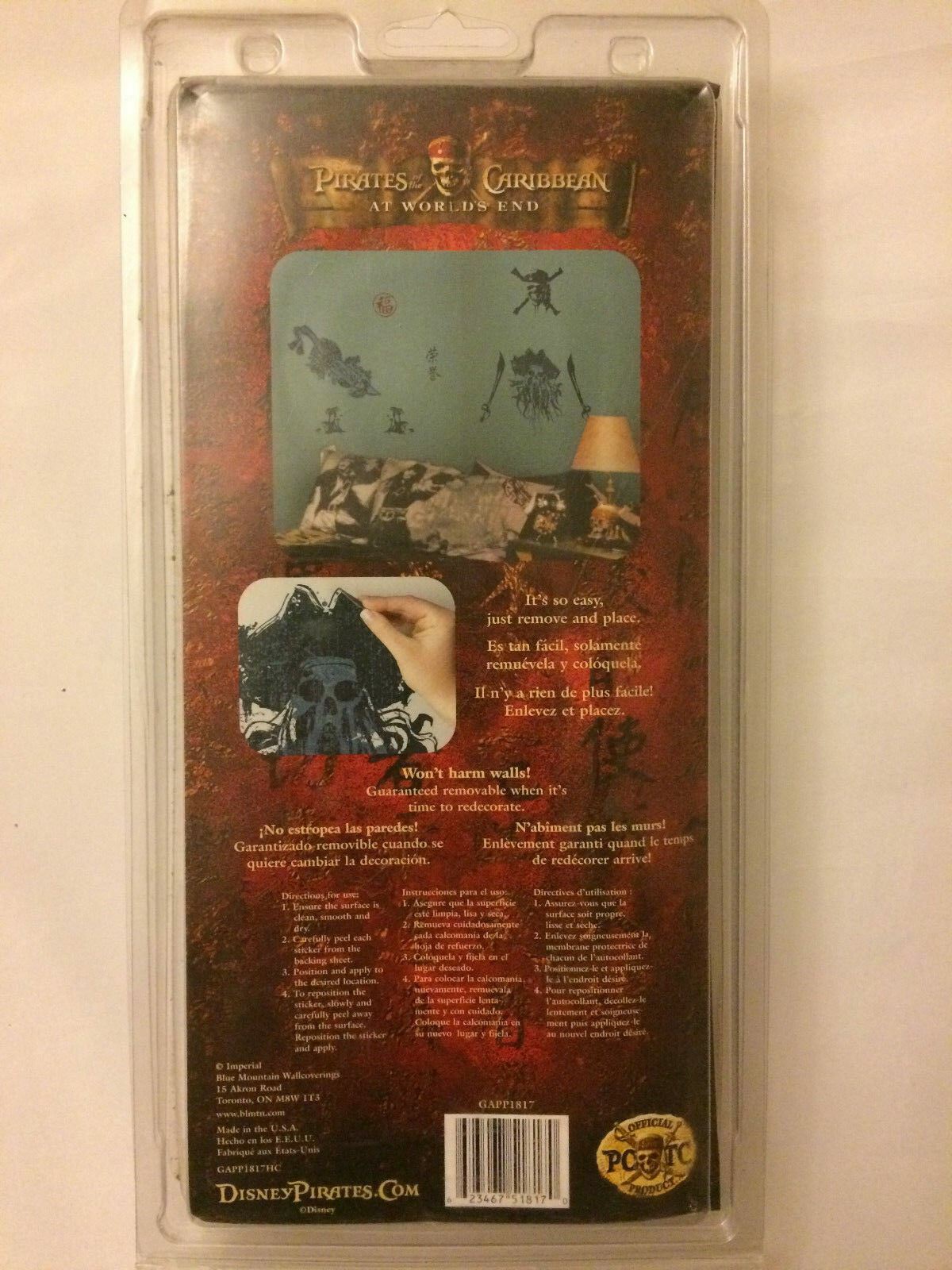 New PIRATES OF THE CARIBBEAN 12 SELF STICK WALL APPLIQUES DECALS "AT WORLDS END"